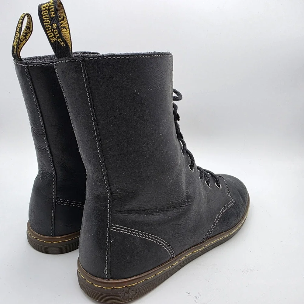 Dr. Martens Tehani Boots‎ Womens 10 Black Leather Fold Over Combat Punk Grunge - Picture 6 of 13